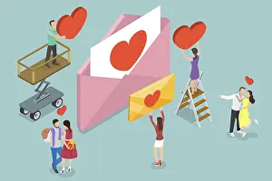 Pictogram Illustration Drucke: 3D Isometric Flat Vector Illustration of Love Message