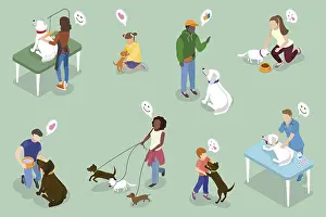 Veterinary Clinic Drucke: 3D Isometric Flat Vector Illustration of Pet Lovers