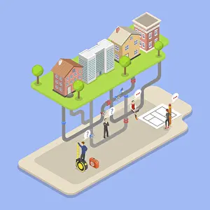 Urban Waste Management Drucke: 3D Isometric Flat Vector Illustration of Sewer Network