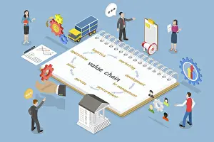 Capital Market Symbolism Drucke: 3D Isometric Flat Vector Illustration of Value Chain