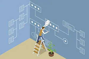 Flat Vector Illustration Drucke: 3D Isometric Flat Vector Illustration of Workflow Process Or Scheme
