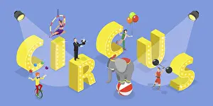 Circus Entertainment Drucke: 3D Isometric Flat Vector Set of Circus