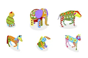 Tropical Rainforest Animals Drucke: 3D Isometric Flat Vector Set of Mexican Alebrijes