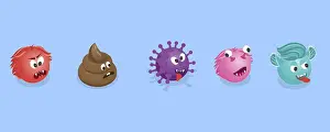 Pictogram Symbol Design Drucke: 3D Isometric Flat Vector Set of Monster Emoticons