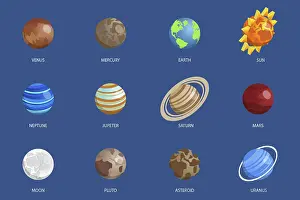 Solar System Planets Drucke: 3D Isometric Flat Vector Set of Solar System Planets