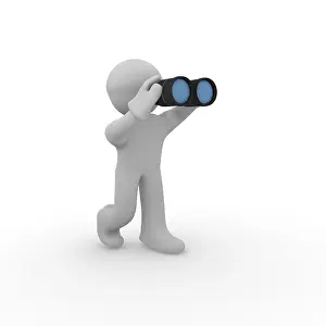 Isolated Man On White Background Drucke: 3d man with binoculars on a white background