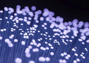 Data Transmission Network Drucke: 3d render of blinking fibre optic for data transfer transmission concept