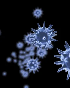 Healthcare System Illustration Drucke: 3d render of virus flying in air