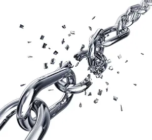 Deserted Mountain Peak Landscape Drucke: 3D rendering of a broken chain