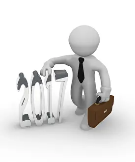 Computer Graphic Illustration Drucke: 3d rendering of a businessman with a silver 2017 on a white background
