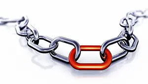 Teamwork And Partnership Concept Drucke: 3D rendering of a chain with a red link