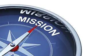 Innovative Architectural Style Drucke: 3D rendering of a compass with a mission icon