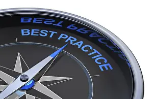 Success Symbol Picture Drucke: 3D rendering of an compass with the words best practice