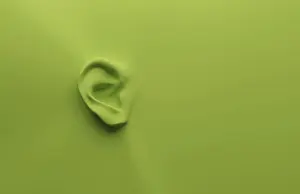 Green Background Image Drucke: 3d rendering of an ear on a green background with space for your text or image
