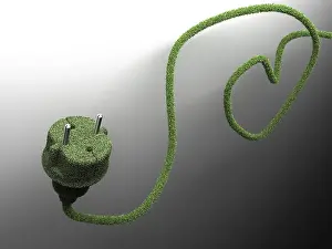 Alternative Power Supply Drucke: 3d-rendering, grass covered plug and power cable