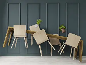 Art Deco Interior Design Drucke: 3d rendering levitation Dinning table in big room