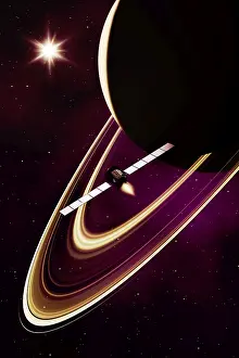 Solar Energy Alternative Power Generation Drucke: 3d rendering of a mission to saturn