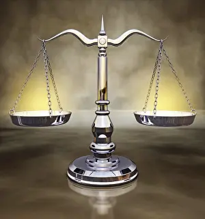 Symbolic Justice Drucke: 3d rendering of a scale
