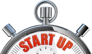 Deserted Business Scene Drucke: 3D rendering of a stop watch with a start up icon
