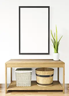 Modern Architecture Illustration Drucke: 3d rendering white Poster frame mockupon the white wall