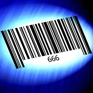 Empty Blue Background Picture Drucke: 666, barcode with blue Background