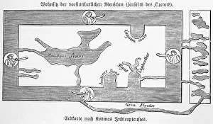Antique Map Illustration Drucke: Abode of the antediluvian people