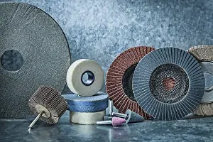 Close Up Images Drucke: Abrasive tools on a metallic background