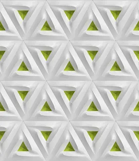 Contemporary Wall Decoration Drucke: Abstract 3D geometric pattern featuring repetitive green and white triangular shapes