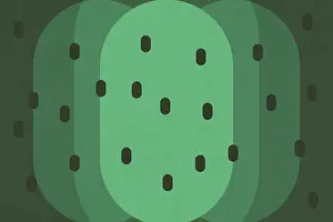 Drucke von Abstrakte Kunst mit überlappenden grünen und schwarzen Formen, die einem stilisierten Kaktus ähneln. Die minimalistische Gestaltung schafft ein modernes und texturiertes visuelles Erlebnis Minimalistische Kunstwerke Drucke: Abstrakte Kunst mit überlappenden grünen und schwarzen Formen.