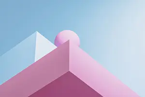 Drucke von Abstrakte Hintergründe zeigen einfache geometrische Formen in 3D mit einer Mischung aus weichen Farben. Geometrie erhöht die visuelle Attraktivität und Kreativität Minimalistische Kunstwerke Drucke: Ein abstrakter Hintergrund zeigt einfache geometrische Formen in 3D mit einer Mischung aus weichen Farben
