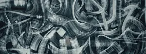 Drucke von Abstrakte Hintergrund mit Graffiti auf der Wand. Moderne Hipster-Banner mit Gemälde Zeitgenössische Kunst Drucke: Abstrakter Hintergrund mit Graffiti an der Wand.