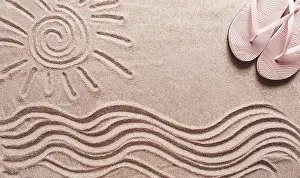 Deserted Sandy Beach Scene Drucke: Abstract background, Summer wallpaper