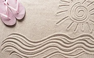 Deserted Sandy Beach Scene Drucke: Abstract background, Summer wallpaper