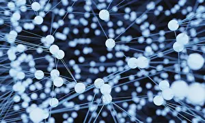 Futuristic Technology Drucke: Abstract blue light bulb futuristic technology network node