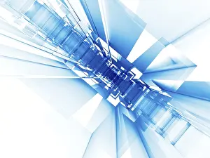 Blue Fractal Art Drucke: Abstract blue and white background - computer-generated image