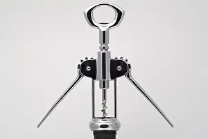 Kitchen Utensil Closeup Drucke: Abstract of a Corkscrew Opening a Bottle of Wine