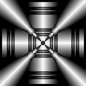 Digitale Kunst Drucke: Abstrakte digitale Kunst, dreidimensionale schwarze und weiße Objekte mit weichem Licht.