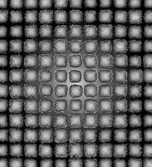 Bilder Datiert 15. Januar 2024: Abstraktes geometrisches Muster aus schwarzen und weißen Quadern mit einem zentralen Gradienten
