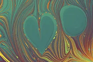 Ebru Texture Fabric Design Drucke: Abstract marbling heart pattern for fabric