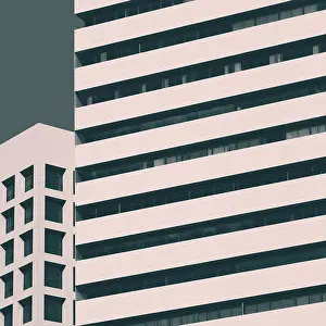 Drucke von Abstrakter Minimalstil-Architektur-Hintergrund. Moderne Gebäudefassade-Detail. Retro-Farben-Stilisierung Einfache Kunstwerke Drucke: Abstrakter Minimalstil-Architektur-Hintergrund