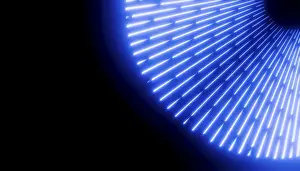 Futuristic Computer Graphic Drucke: Abstract rendering featuring a radial pattern of glowing blue lines against a dark background