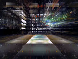 Futuristic Cityscape Drucke: Abstract technology background with perspective effect