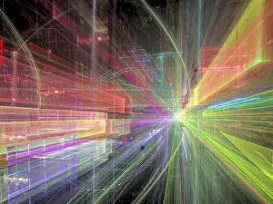 Futuristic Cityscape Drucke: Abstract technology perspective background - computer-generated 3d illustration