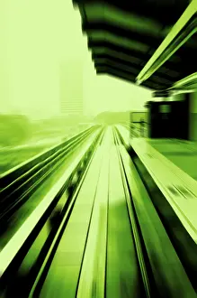 Deserted Rail Traffic Drucke: Abstract train passing by platform in monotone
