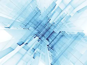 Abstract Tech Background Drucke: Abstract white and blue tech background with perspective and blocks