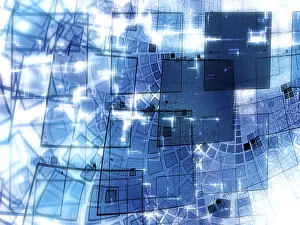 Abstract Fractal Art Drucke: Abstract white and blue technology background - computer-generated image