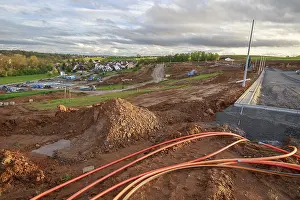 Building Site Drucke: Access roads are being built on a construction site in a new development area