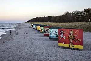 Fischland Darss Zingst Beach Scene Drucke: Advertising posters on the beach in Zingst