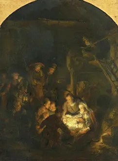 Drucke von Die Anbetung der Hirten (1646), Werk von Rembrandt Harmenszoon van Rijn (geboren am 15. Juli 1606 in Leiden, gestorben am 4) Rembrandt Van Rijn Drucke: Die Anbetung der Hirten (1646)