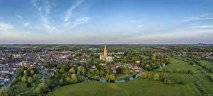 Salisbury Drucke: Luftpanorama der Stadt Salisbury mit dem Salisbury Cathedral.